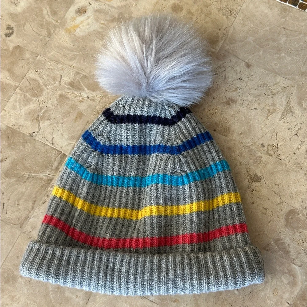 GAP Soft Gray Multicolor Stripes Knit Beanie Kids/‎ Girls